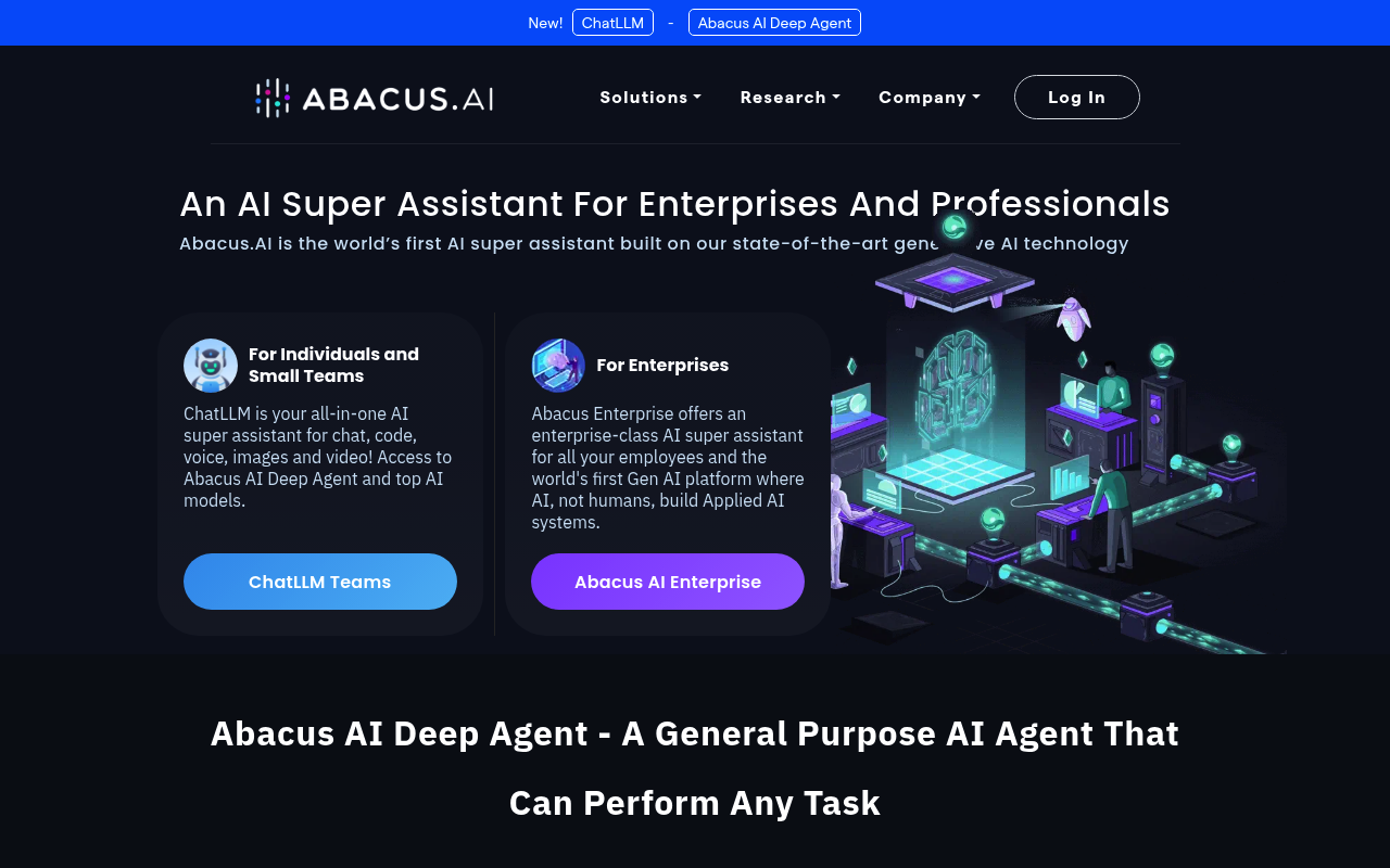 Abacus.AI interface screenshot showing the main dashboard