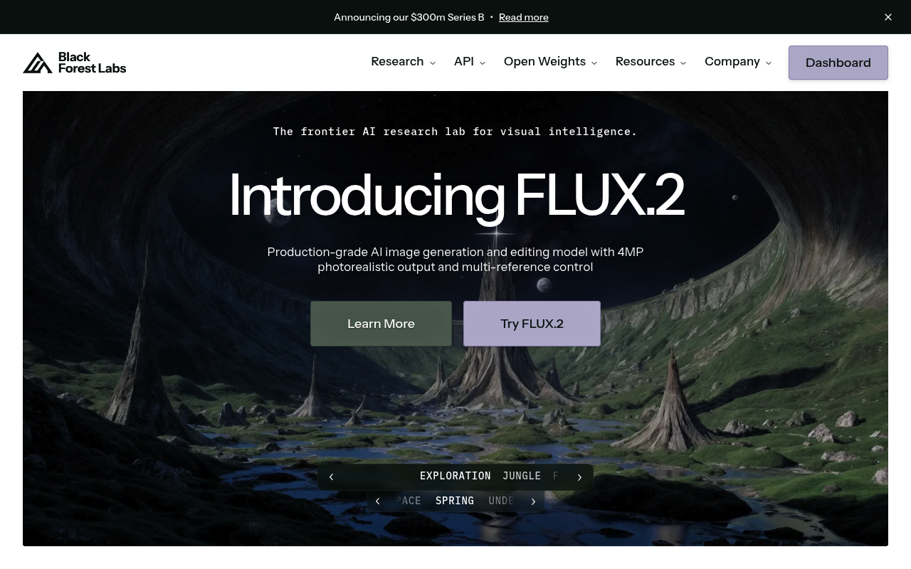 Screenshot of FLUX.1 - Open-source image model from former Stability AI researchers. High quality with efficient generation