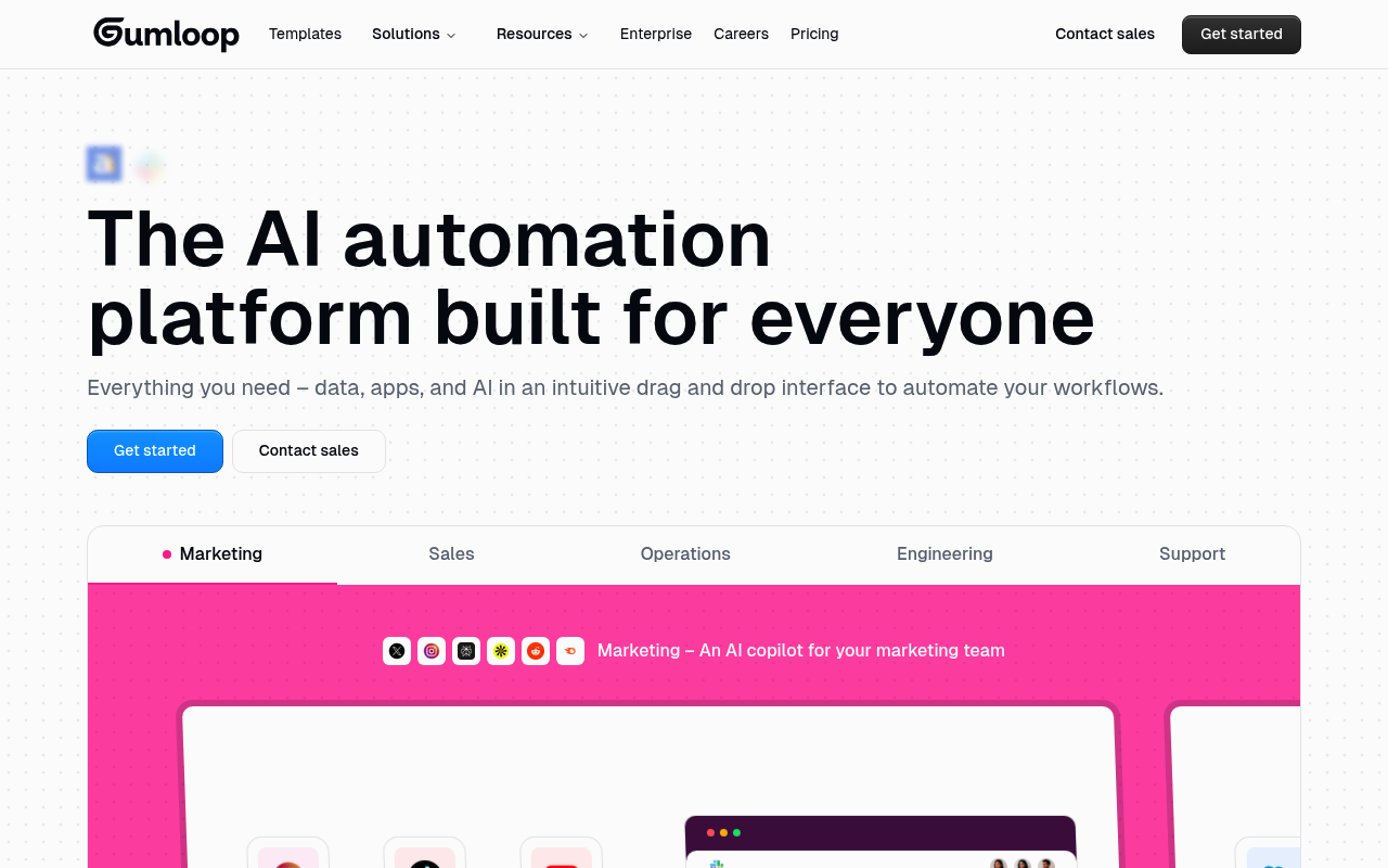 Screenshot of Gumloop - Gumloop is a no-code AI automation platform that enables users to create complex workflows with a si