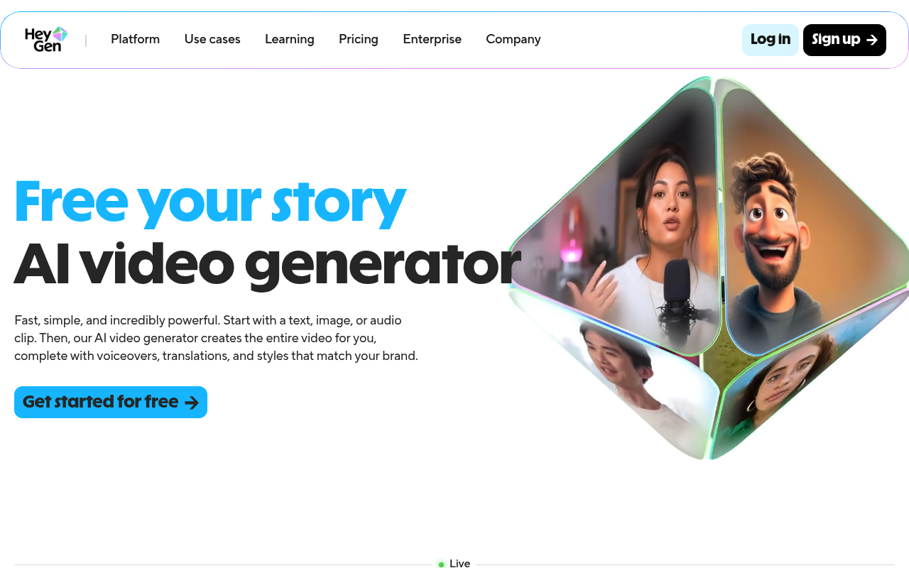 Screenshot of HeyGen - AI video platform for avatar-based videos with strong dubbing and localization features.