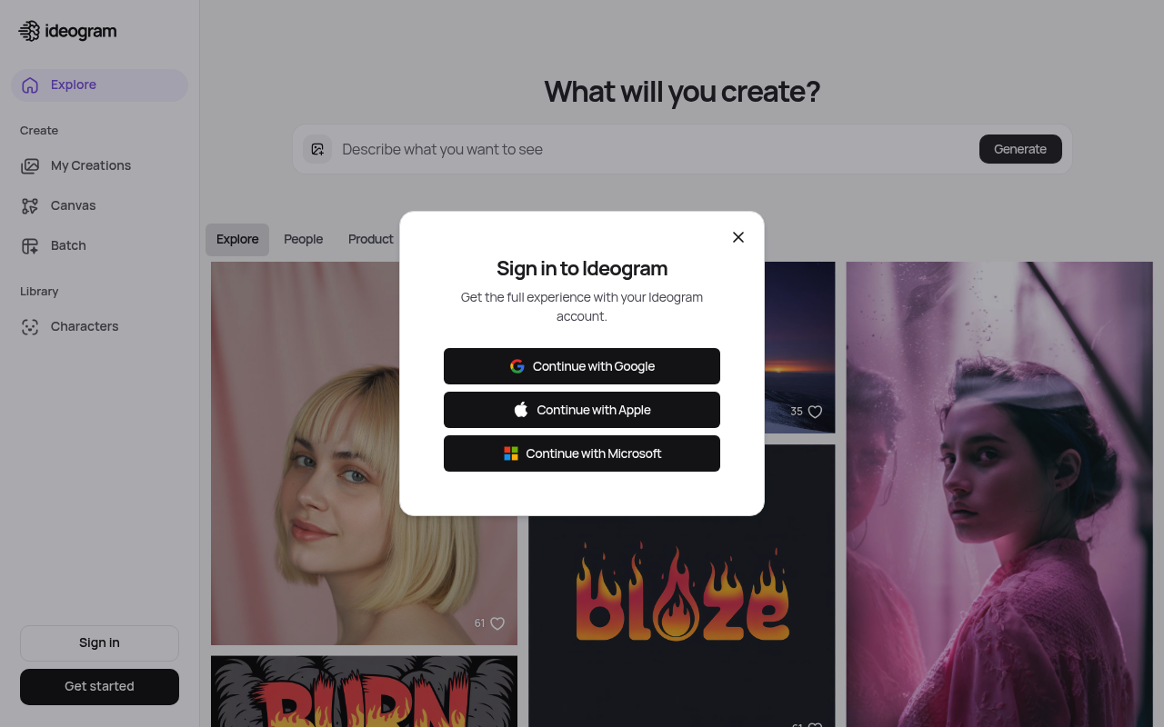 Screenshot of Ideogram - AI image generator that excels at rendering text in images. Great for posters, logos, and designs wi