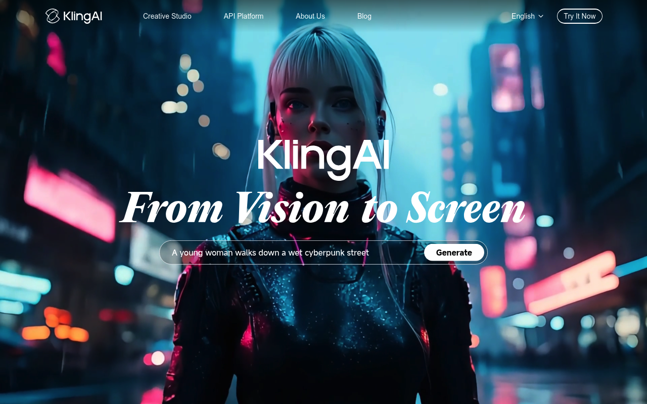 Screenshot of Kling AI - Chinese AI video generator rivaling Sora with impressive motion, physics, and cinematic quality. Gen