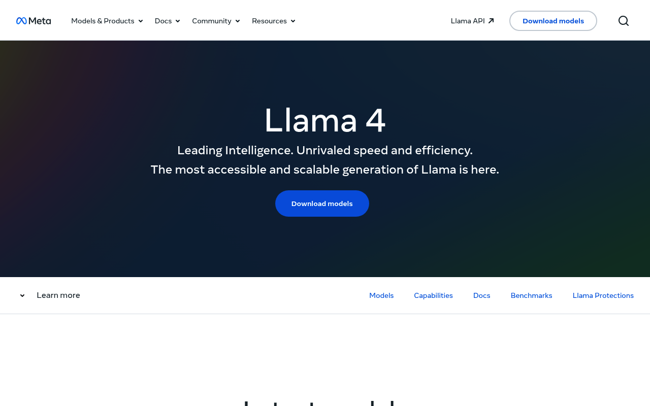 Screenshot of Llama 4 - Meta's latest open-source multimodal foundation model with advanced text and image processing capabi