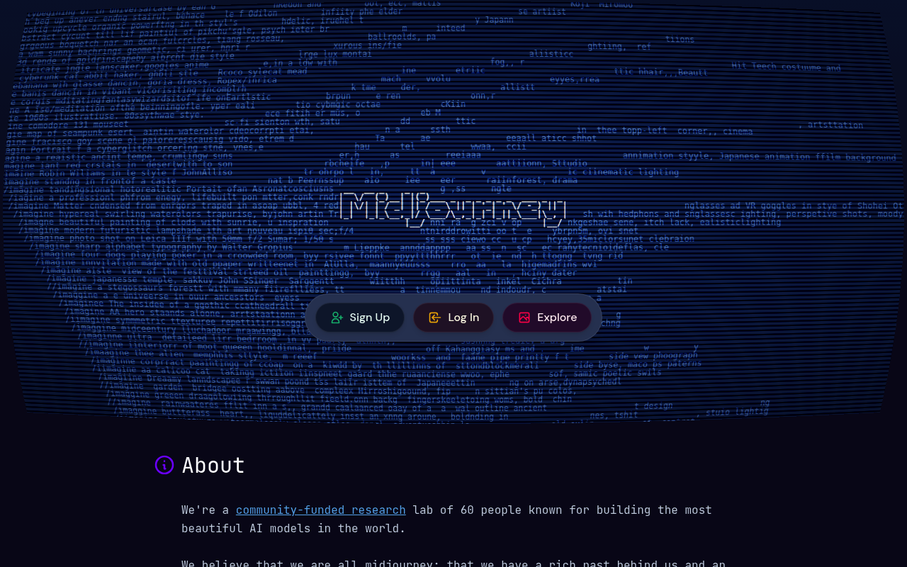 Screenshot of Midjourney - Leading AI image and video generator known for stunning artistic quality and photorealistic outputs.